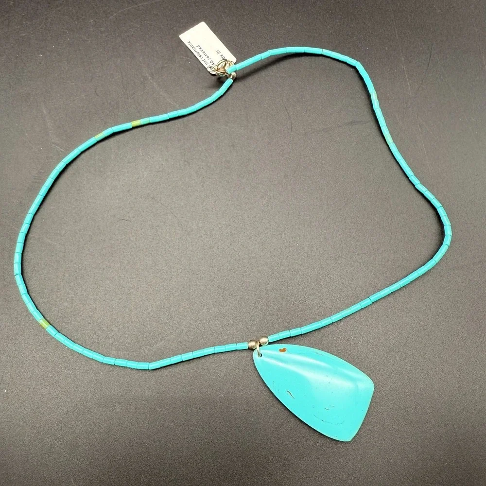Handcrafted Turquoise Heishi Bead Necklace w/ Inlay Pendant 16